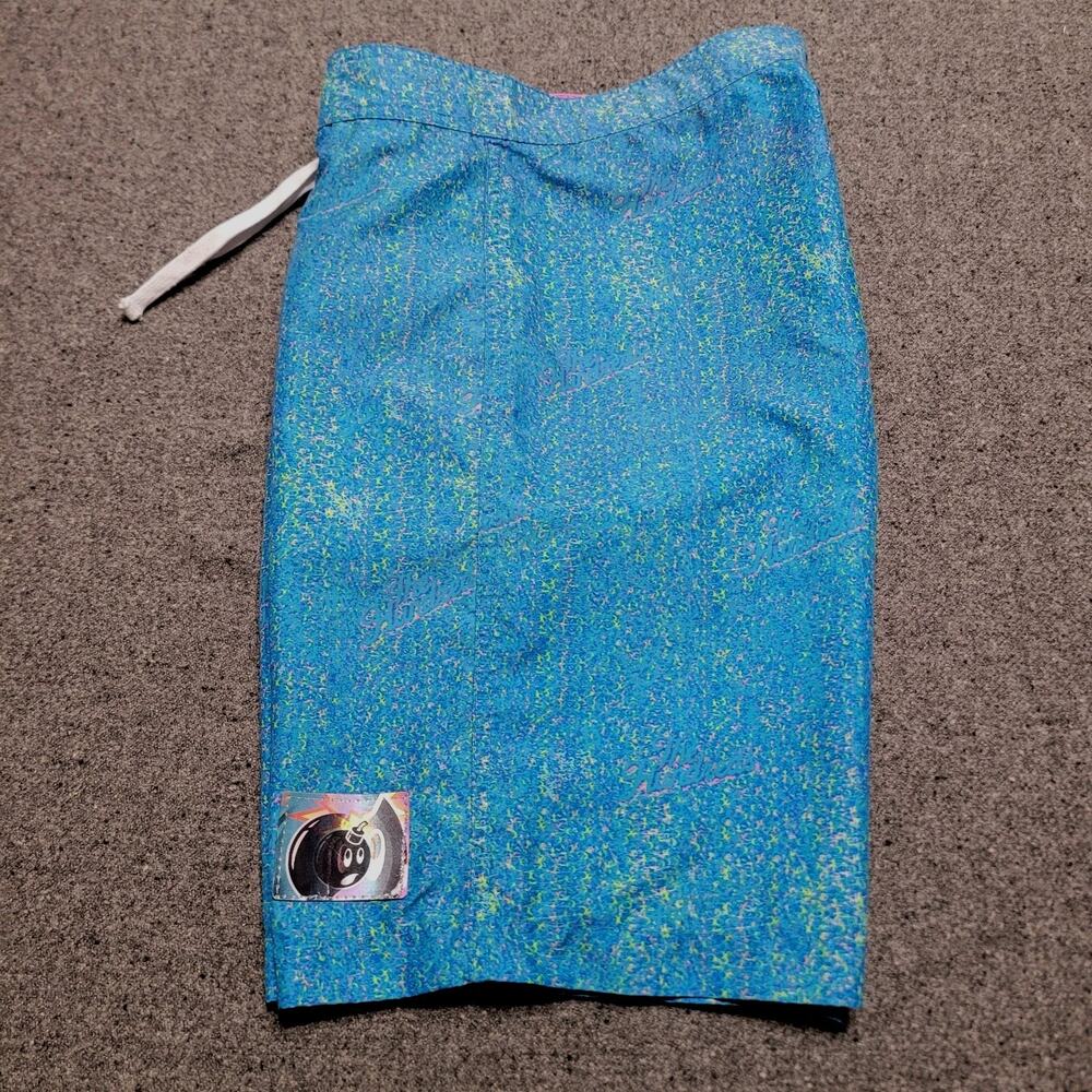 The Hundreds Shorts Mens 30 Blue Mall Rat Board Swim Trunks Adam Bomb Hologram